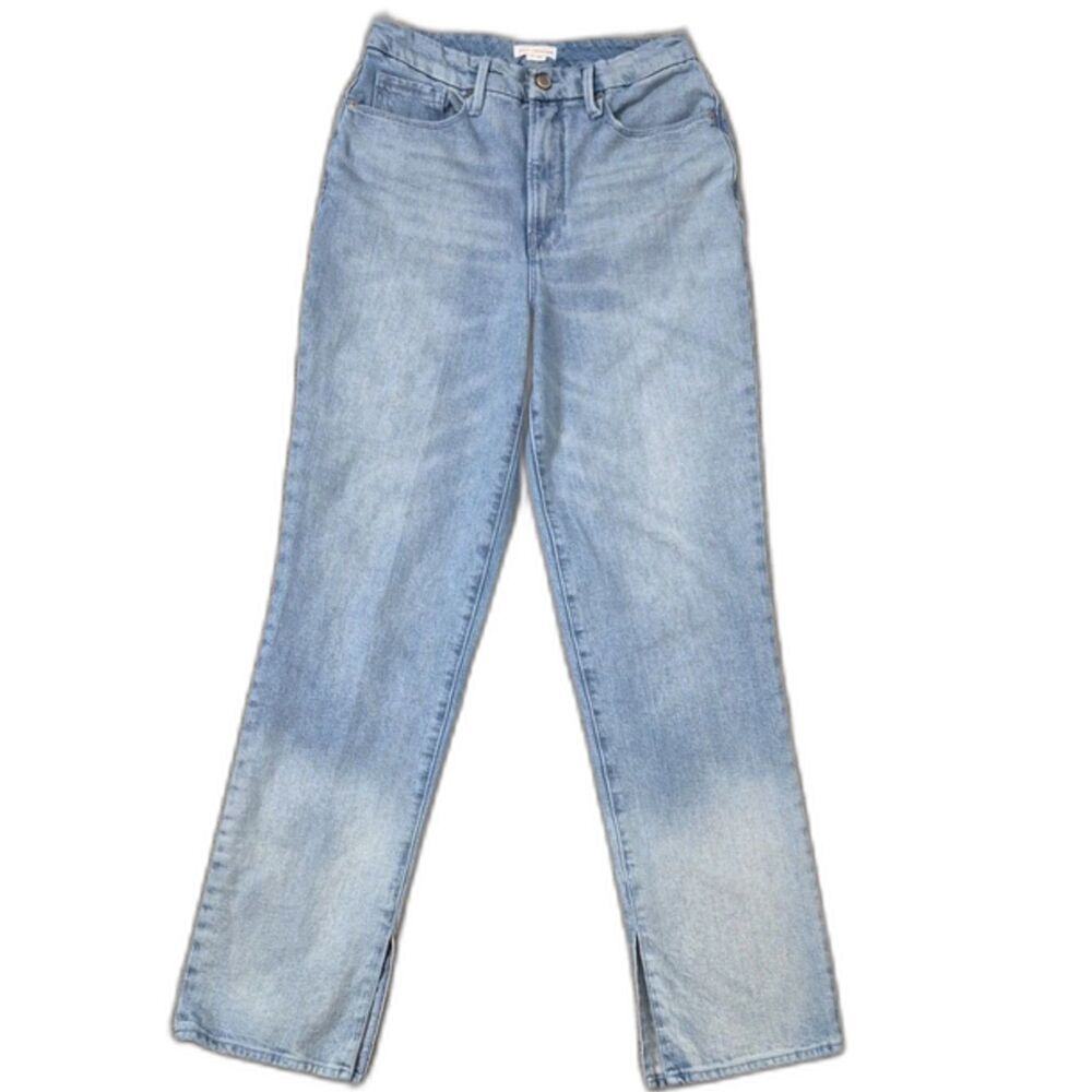Good American Good Boy Jeans 6 / 28 Indigo665 High Rise Straight Ombre Slit Hem